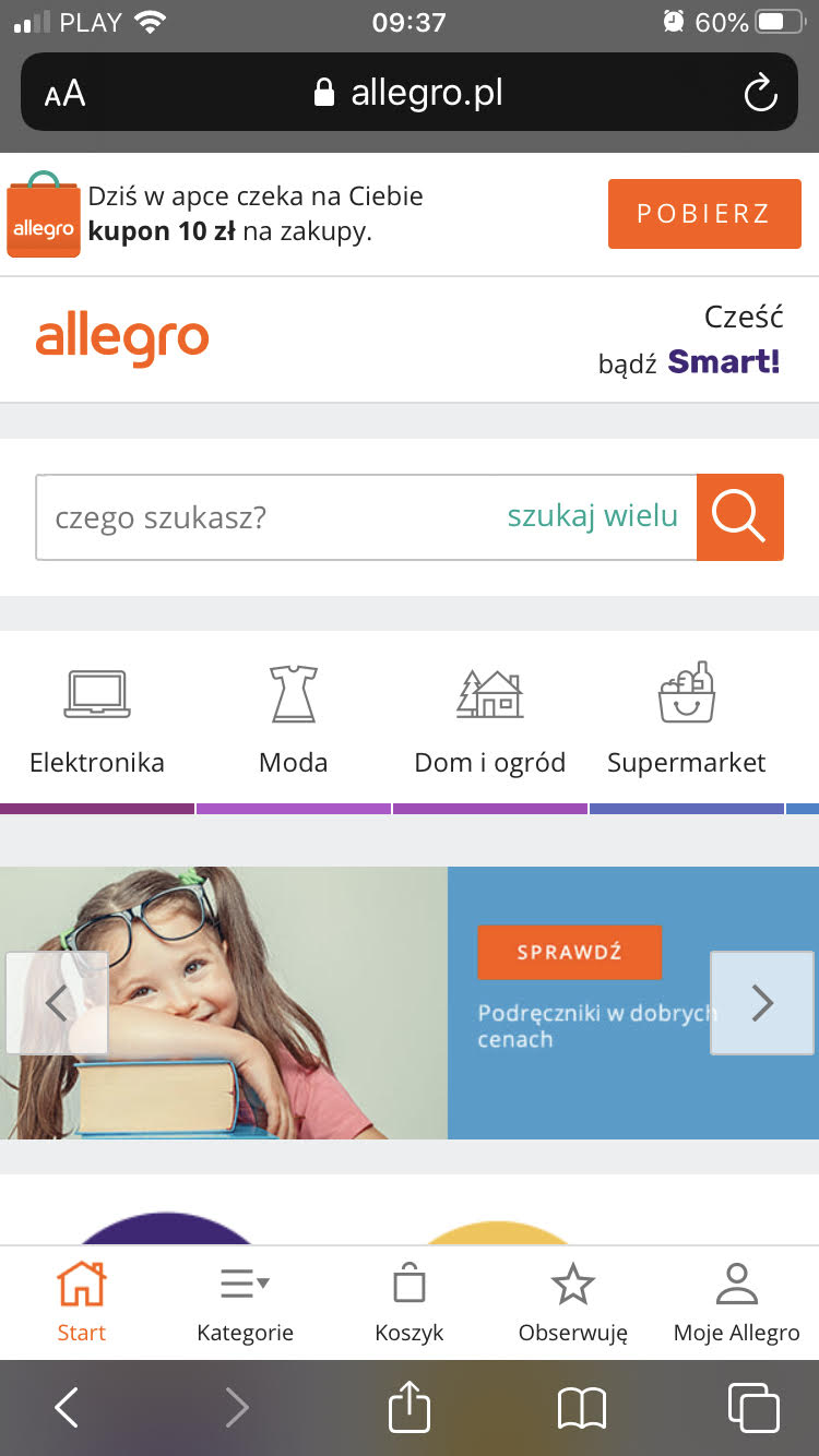 Widok strony Allegro